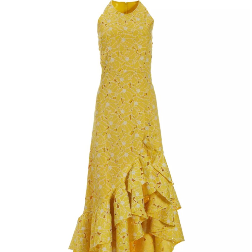 Boston Proper High Neck Lace Gown - Yellow